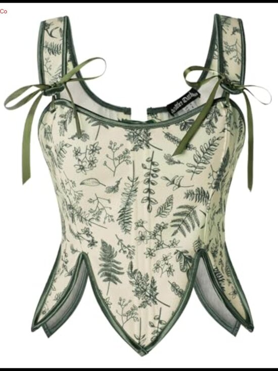 Tops - Renaissance Corset Top Floral Boned Bodice Lace Up Bustier Costume